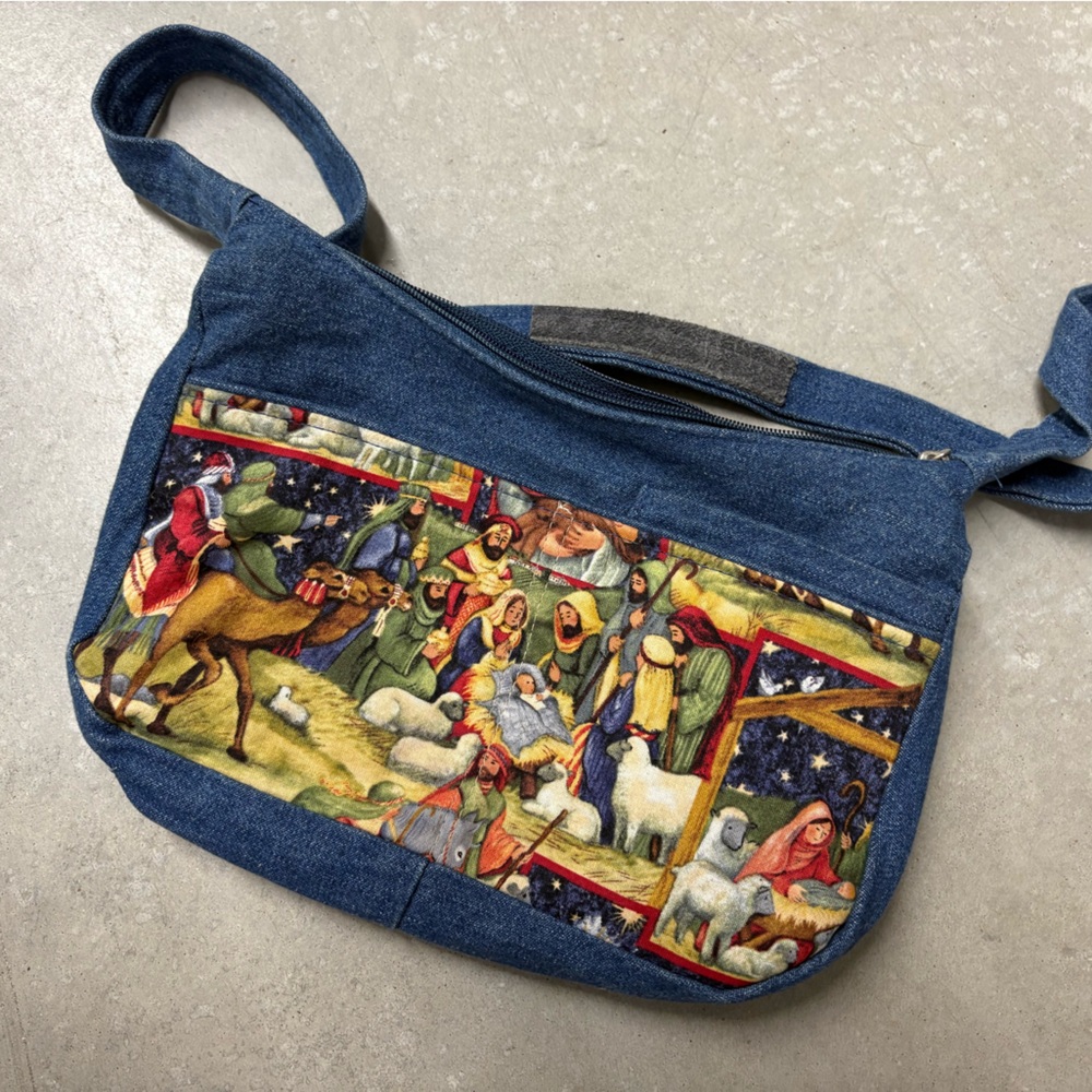 Colorful Nativity Denim Crossbody Bag
